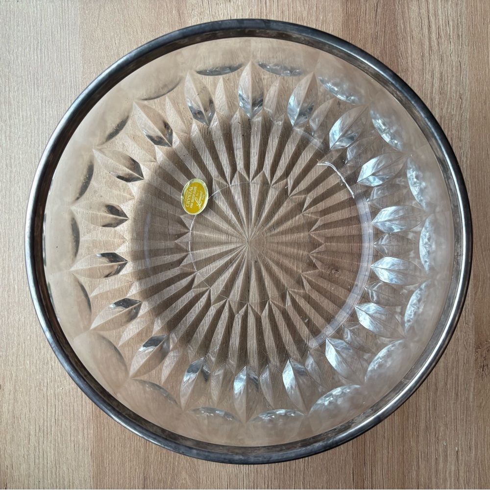 🏡Genuine Crystal /Silver Plated Trim Bowl by Leonard Made In Italy